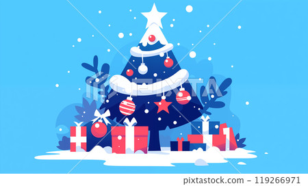 卡通可爱的圣诞树插画 卡通可爱的圣诞树插画 119266971