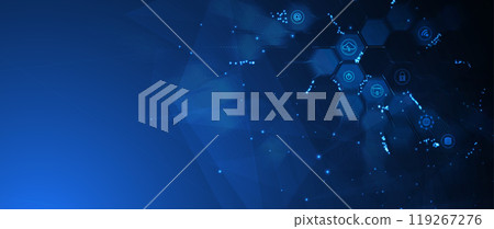 Abstract blue geometric hexagon shape technology and science background. Vector handmade Abstract blue geometric hexagon shape technology and science background. Vector handmade 119267276