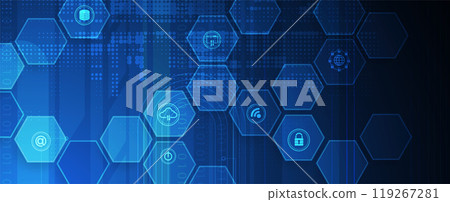 Abstract blue geometric hexagon shape technology and science background. Vector handmade 119267281