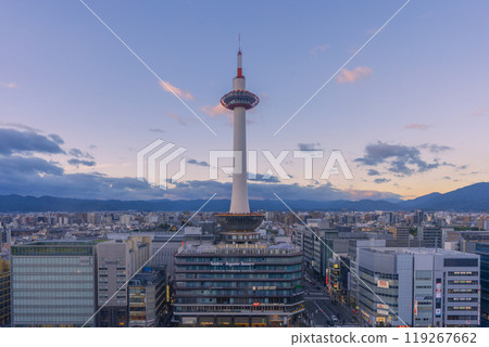 Kyoto Tower at dusk (JR Kyoto Station) 119267662