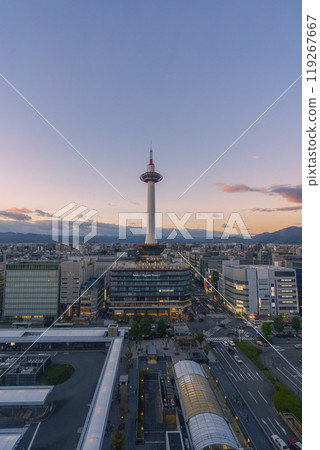 Kyoto Tower at dusk (JR Kyoto Station) 119267667