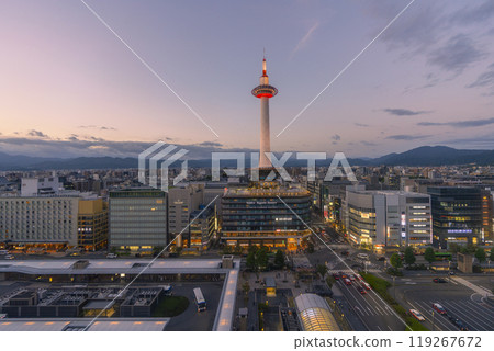 Kyoto Tower in the twilight sky (JR Kyoto Station) 119267672