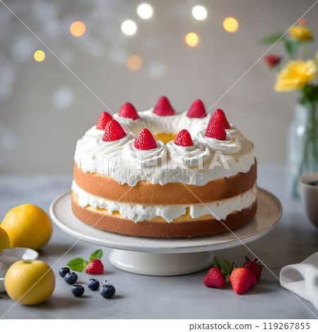 Fluffy Strawberry Shortcake Delight: Fresh Berries and Whipped Cream Layers 119267855