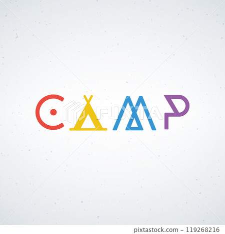 simple logo camp typography. nice letters with tent and mountains. simple logo camp typography. nice letters with tent and mountains. 119268216