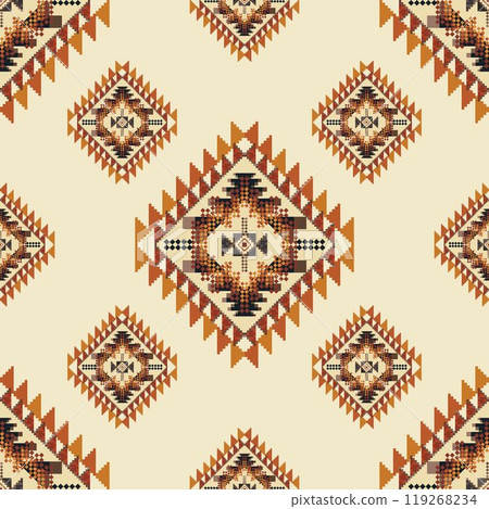 Navajo tribal vector seamless pattern. Native American ornament. Ethnic South Western decor style. Boho geometric ornament. Vector seamless pattern. Mexican blanket, rug. Woven carpet illustration. 119268234
