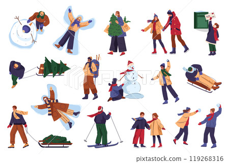 People recreation on winter holidays. Vector set 119268316