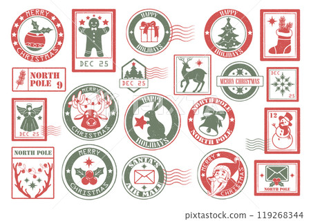 Set of Christmas post stamps. Vector retro icons. 119268344