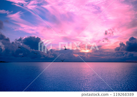 Seascape in the early morning, sunrise over the sea. Nature landscape 119268389