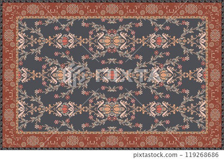 Vintage Arabic pattern.Persian colored carpet.Ikat ethnic style moroccan rug and carpet.Rich ornament for fabric design,handmade,interior decoration,rug,tapis,yoga mat,textiles.Multicolored background 119268686