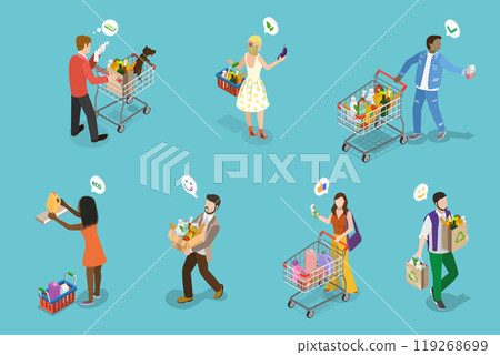 3D Isometric Flat Vector Illustration of Happy Shoppers, People Having Good Time in a Mall or Grocery Store 119268699