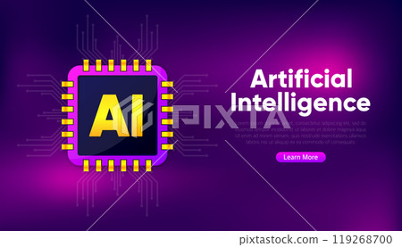 Artificial Intelligence. AI Microchip. Electronic brain. Technology concept. Machine learning concept. Circuit board. Vector illustration. 119268700