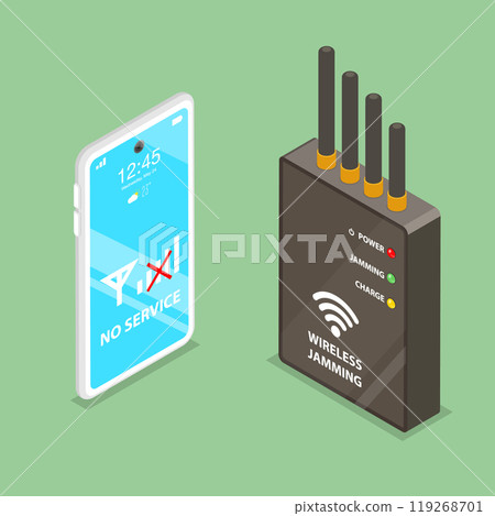 3D Isometric Flat Vector Illustration of Electronic Device Protection, Mobile Signal Prevention 119268701