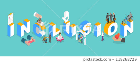 3D Isometric Flat Vector Illustration of Inclusion, Help for Disabled Person 3D Isometric Flat Vector Illustration of Inclusion, Help for Disabled Person 119268729