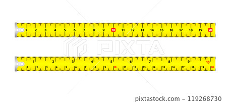 Roulette Measure. Yellow building tool. Tape measure with scale, metric measuring tape centimeters. Vector illustration. Roulette Measure. Yellow building tool. Tape measure with scale, metric measuring tape centimeters. Vector illustration. 119268730
