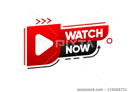 Watch Now banner. Play button. Dialog window. Live broadcast, online education or conferention. Vector illustration. Watch Now banner. Play button. Dialog window. Live broadcast, online education or conferention. Vector illustration. 119268731