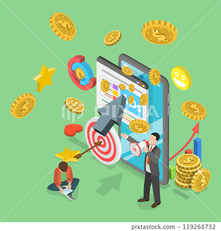 3D Isometric Flat Vector Illustration of Pay Per Click , Driving Traffic And Increase Conversions 3D Isometric Flat Vector Illustration of Pay Per Click , Driving Traffic And Increase Conversions 119268732