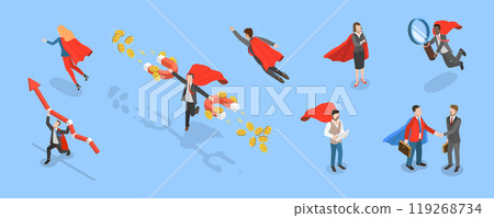 3D Isometric Flat Vector Set of Hero Persons, Superhero Business Persons Various Poses 3D Isometric Flat Vector Set of Hero Persons, Superhero Business Persons Various Poses 119268734