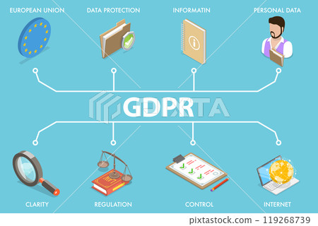 3D Isometric Flat Vector Illustration of GDPR, Protecting Personal Data On Websites 119268739