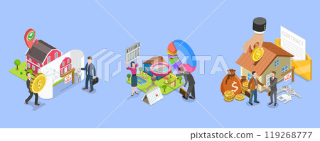 3D Isometric Flat Vector Illustration of Qualified Real Estate Agents, Full-service House Buying Agency 119268777