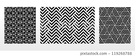 Geometric set of seamless black and white patterns. Simple vector graphics. 119268788