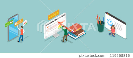 3D Isometric Flat Vector Illustration of Online Survey, Customer Experiences and Satisfaction 119268816