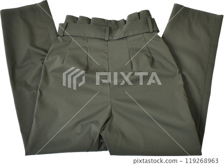 khaki green pants with belt flat lay on white khaki green pants with belt flat lay on white 119268963