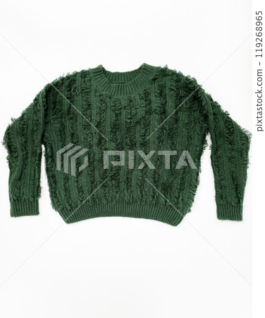 Dark green knitted sweater on a white background, flatley fashion 119268965