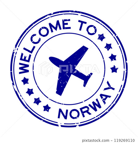 Grunge blue welcome to norway word with plane icon round rubber seal stamp on white background Grunge blue welcome to norway word with plane icon round rubber seal stamp on white background 119269110