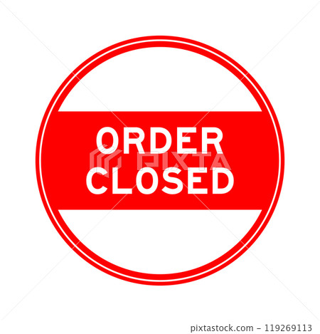 Red color round seal sticker in word order closed on white background Red color round seal sticker in word order closed on white background 119269113
