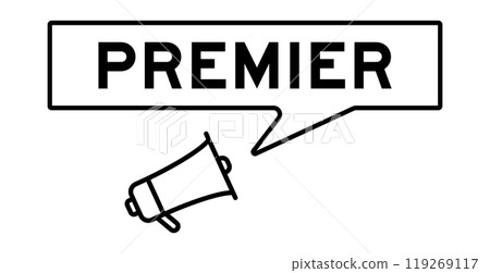 Megaphone icon with speech bubble banner in word premier on white background 119269117