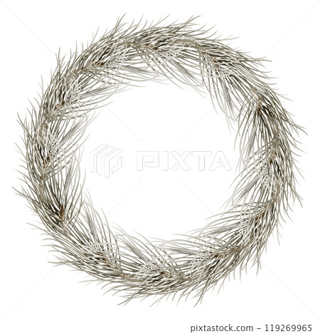 Christmas tree branches wreath of spruce isolated on white background. Watercolor illustration Xmas round frame with fir twigs for holiday greeting cards. Winter design for New Year's invitations. 119269965