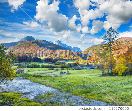 Amazing autumn landscape in Marktschellenberg municipality. Amazing autumn landscape in Marktschellenberg municipality. 119270090
