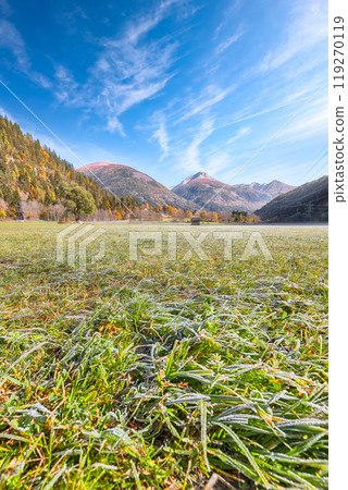 Astonishing autumn landscape  at Obervellach village near Tauern Tunnel. 119270119