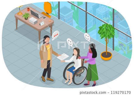 3D Isometric Flat  Illustration of Positive Workplace Environment, DEI as Diversity Equity and Inclusion 119270170
