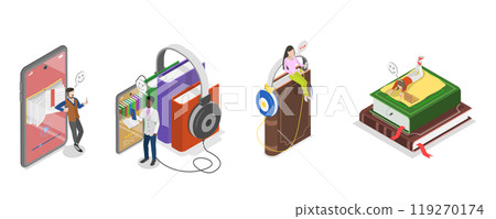 3D Isometric Flat  Illustration of Virtual Library, Online Education 119270174