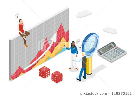 3D Isometric Flat  Illustration of Statistics With Mathematical Data, Analysis and Probability 119270191