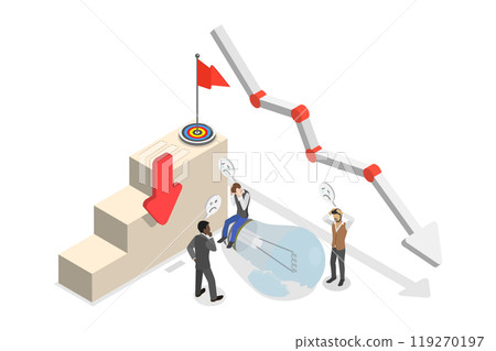 3D Isometric Flat  Illustration of Fail Start Up, New Business Failure 119270197