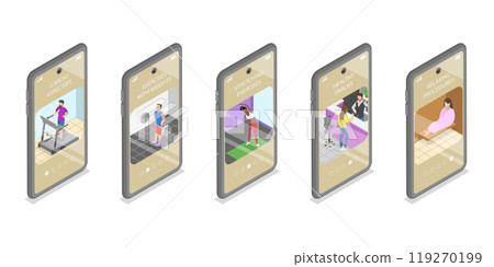3D Isometric Flat Illustration of Workout Mobile App , Sports Activity Tracker 3D Isometric Flat Illustration of Workout Mobile App , Sports Activity Tracker 119270199