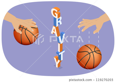 3D Isometric Flat Illustration of Gravity, Physics Lesson 3D Isometric Flat Illustration of Gravity, Physics Lesson 119270203