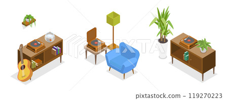 3D Isometric Flat Illustration of Retro Style Apartment, Cozy Home 3D Isometric Flat Illustration of Retro Style Apartment, Cozy Home 119270223