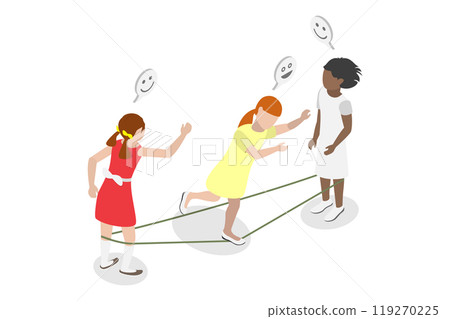 3D Isometric Flat  Illustration of Kids Play Gummitwist, Outdoor Summer Activity 119270225
