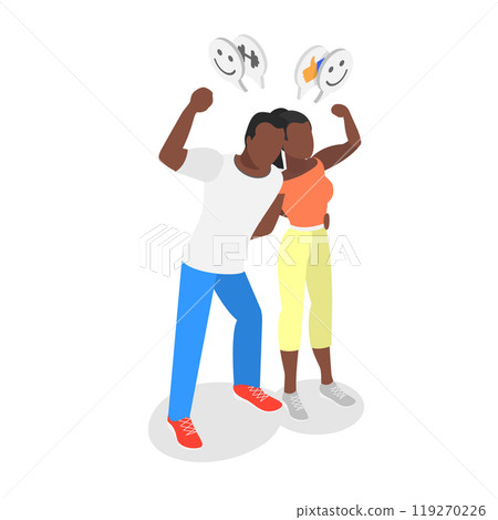 3D Isometric Flat  Illustration of Strong Couple, Feeling Unity and Affection 119270226