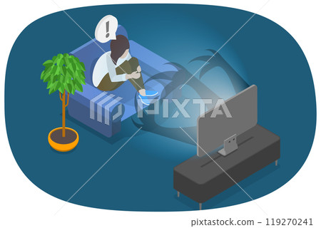 3D Isometric Flat  Illustration of Scary Movie, Evening Entertainment 119270241