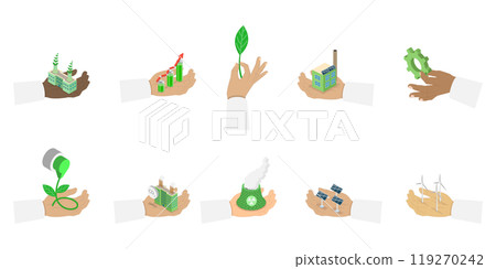 3D Isometric Flat Illustration of Decarbonisation And Sustainability, Co2 Emission Impact Reduction 3D Isometric Flat Illustration of Decarbonisation And Sustainability, Co2 Emission Impact Reduction 119270242