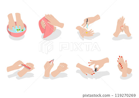 3D Isometric Flat  Illustration of Spa Manicure, Beauty Parlor Services, Cosmetology 119270269