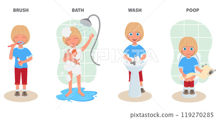 Flat  Illustration of Action Verbs, English for Kids 119270285