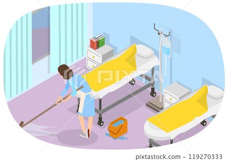 3D Isometric Flat Illustration of Mopping Hospital Floor, Cleaning Service 3D Isometric Flat Illustration of Mopping Hospital Floor, Cleaning Service 119270333