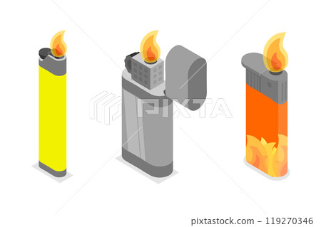 3D Isometric Flat Set of Lighters, Cigarette Lighting Accessories 3D Isometric Flat Set of Lighters, Cigarette Lighting Accessories 119270346