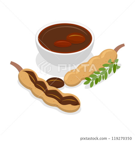 3D Isometric Flat  Illustration of Tamarind Sauce, Tasty Sour Thai Food 119270350