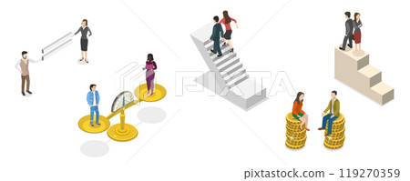 3D Isometric Flat Illustration of Equal Career Opportunities, Gender Equality, Fair Comparison 3D Isometric Flat Illustration of Equal Career Opportunities, Gender Equality, Fair Comparison 119270359